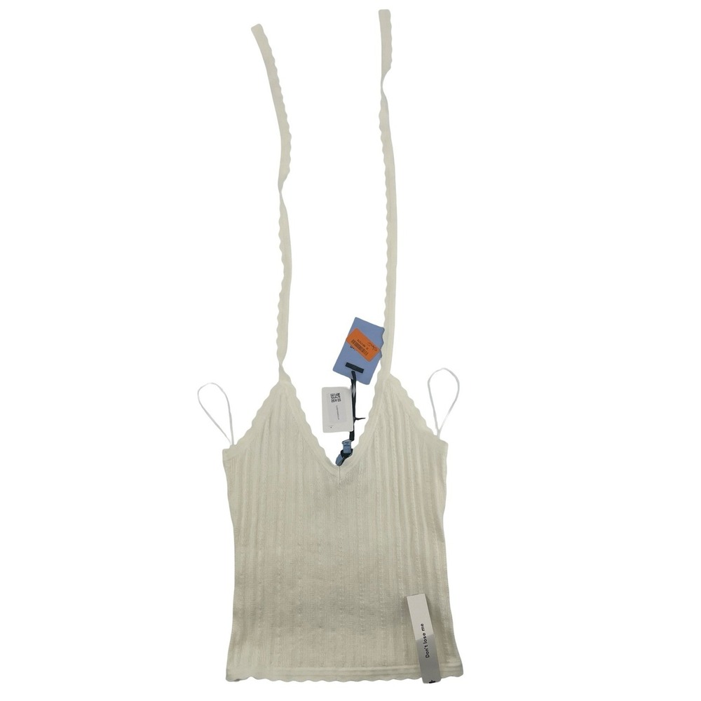 Reformation Women's Halter Top Pointelle Ivory White Knit Medium